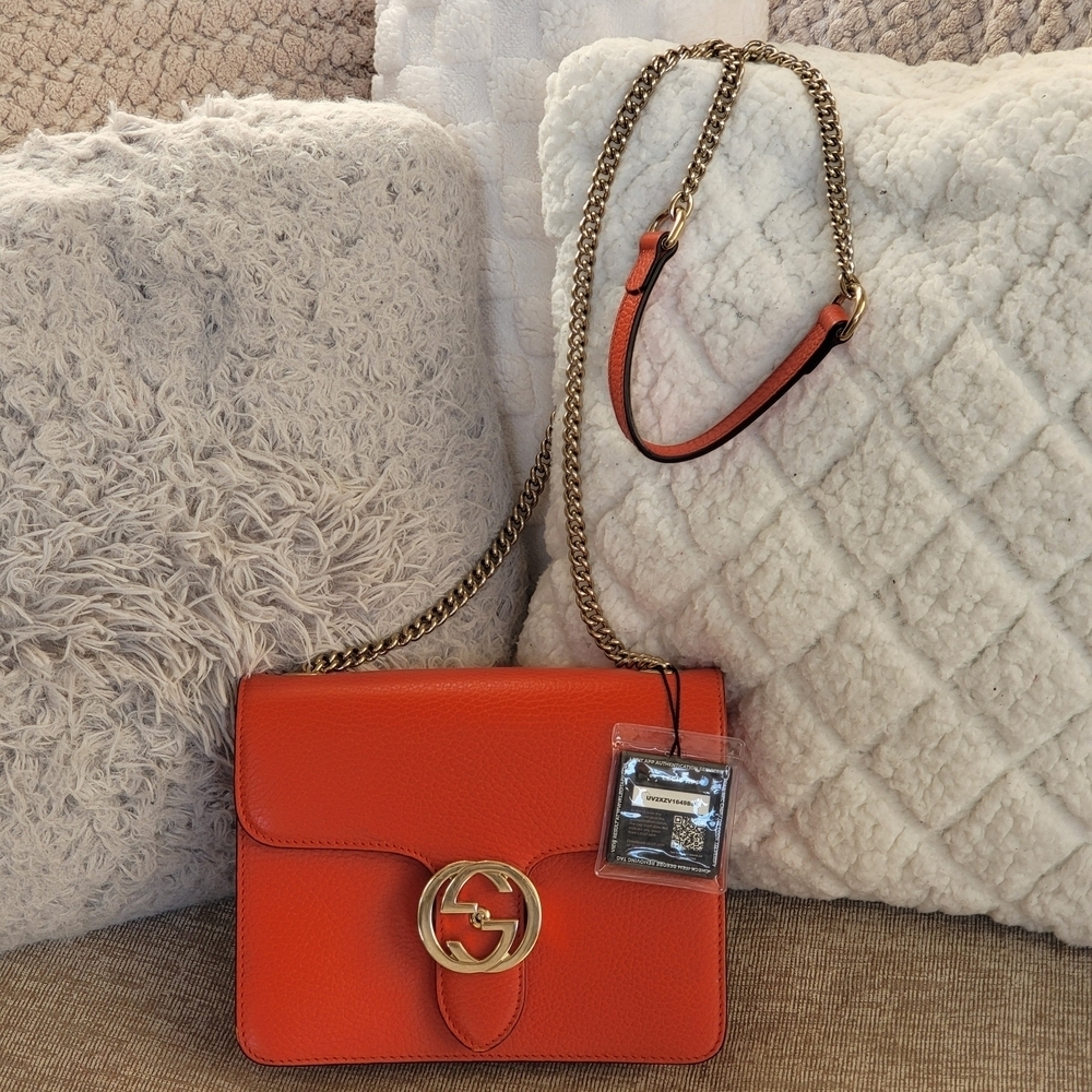 GUCCI Interlocking GG Leather Crossbody Bag Orange..Authentic w/COA included !!!